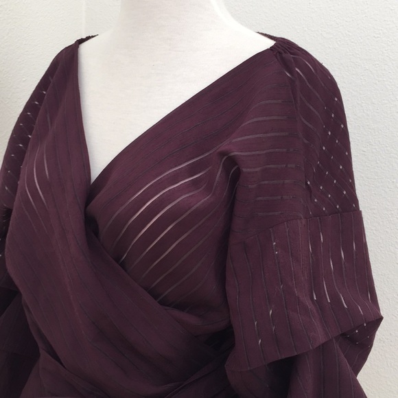 Chelsea28 Burgundy Balloon Sleeves Wrap Shirt - Picture 3 of 8